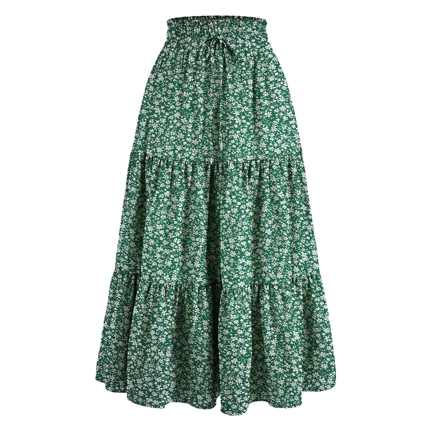 Women's Boho Floral Print Skirt Vintage High Waist Maxi Skirts Summer Casual Loose Beach Skirt Elegant Ladies Flowy Ruffle Skirt