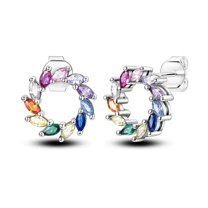 925 Sterling Silver Colorful Crystal Clover Hoop Earrings Stud Ear Wires For Women Wedding Engagement Girlfriend Birthday Gift