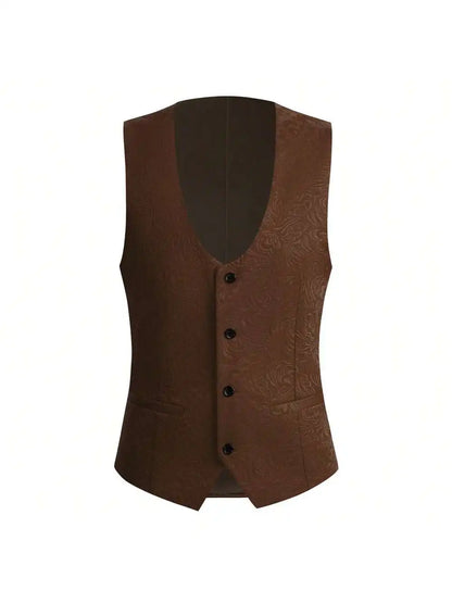 Mens 3 Piece Floral Tuxedo, Jacquard Slim Suit Set, Paisley Blazer Vest and Pants for Prom Wedding