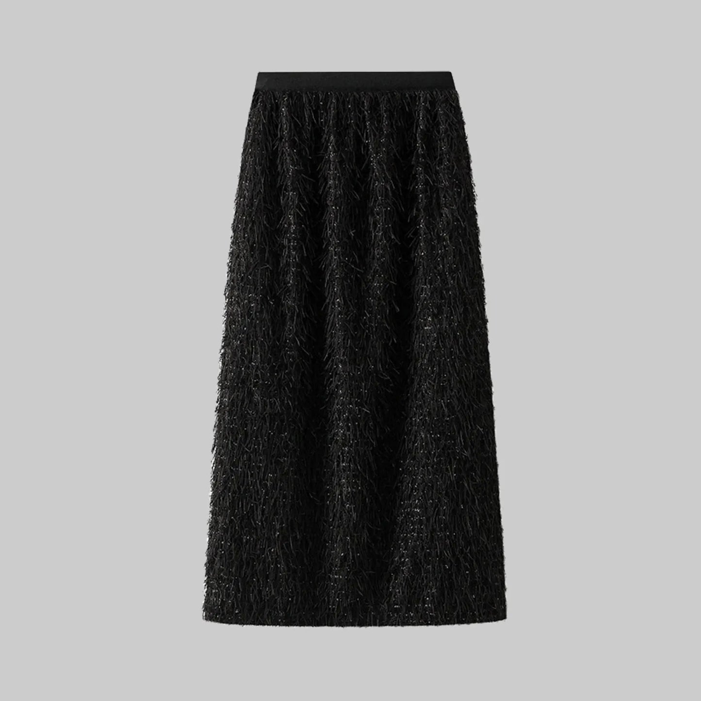 Women's Autumn And Winter Mid Length Skirt Feather Tassel Soft And Comfortable Wrap Hip Solid Color Commuting New Chic Skirt