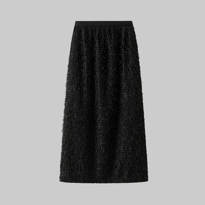 Women's Autumn And Winter Mid Length Skirt Feather Tassel Soft And Comfortable Wrap Hip Solid Color Commuting New Chic Skirt