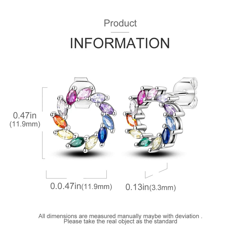 925 Sterling Silver Colorful Crystal Clover Hoop Earrings Stud Ear Wires For Women Wedding Engagement Girlfriend Birthday Gift