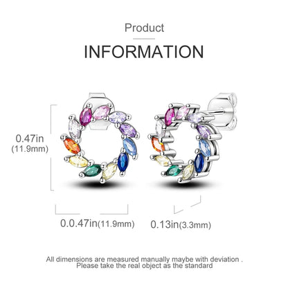 925 Sterling Silver Colorful Crystal Clover Hoop Earrings Stud Ear Wires For Women Wedding Engagement Girlfriend Birthday Gift