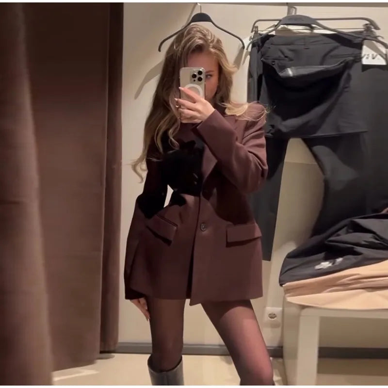 Elegant Black Slim Fit Blazer Jacket Women Retro Lapel Single Breasted Suit Jackets Female 2025 Chic Versatile Street Office