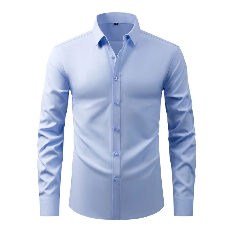 Men s Classic Button-Down Shirt with Long Sleeves Solid Color Casual Business Top for Spring Streetwear and Beach Vacation