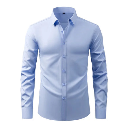 Men s Classic Button-Down Shirt with Long Sleeves Solid Color Casual Business Top for Spring Streetwear and Beach Vacation
