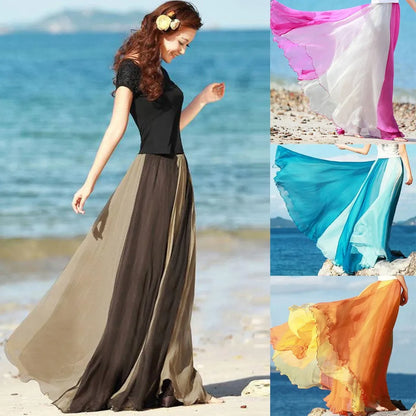 Floor Length Skirt Fashion Full Flowing Circle Color Women Chiffon Bohemian Styel Large Swing Sheer Breath Skirt for Cocktail