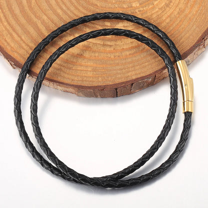 4mm/6mm Man-made Leather Necklace Choker For Men Boys Red Black Brown Braided Rope Chain Male Push Clasp Jewelry Gifts UN149