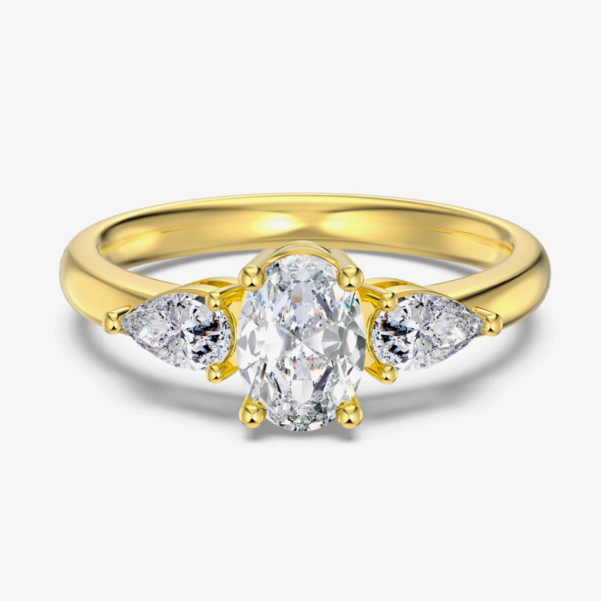 Genuine S925 Sterling Silver 8A Oval Zirconia Ring Teardrop Stones Layered Wedding Engagement Jewelry Gift for Women‌