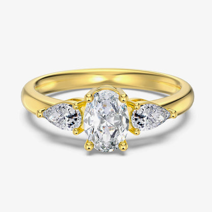 Genuine S925 Sterling Silver 8A Oval Zirconia Ring Teardrop Stones Layered Wedding Engagement Jewelry Gift for Women‌