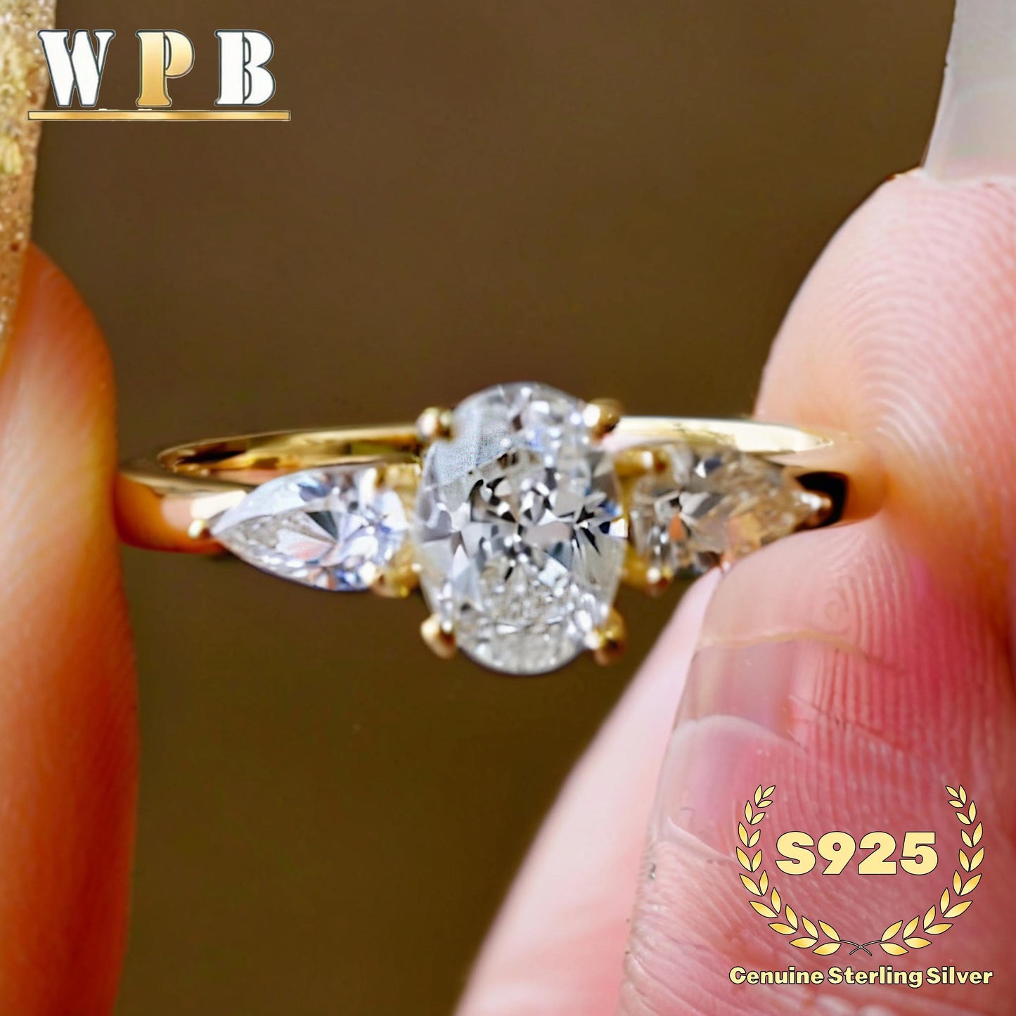 Genuine S925 Sterling Silver 8A Oval Zirconia Ring Teardrop Stones Layered Wedding Engagement Jewelry Gift for Women‌