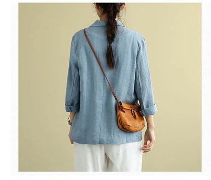 Spring Autumn Cotton Linen Loose Casual Blazers Female Long Sleeve Elegant Fashion Cardigan Suit Women's All-match Coat Jacket