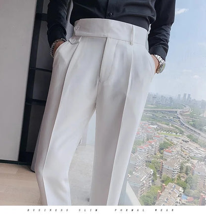Korean Style Naples Suit Pants For Men Smart Casual High Waist Slim Fit Pencil Trousers Spring Summer Fashion Youth England Pant