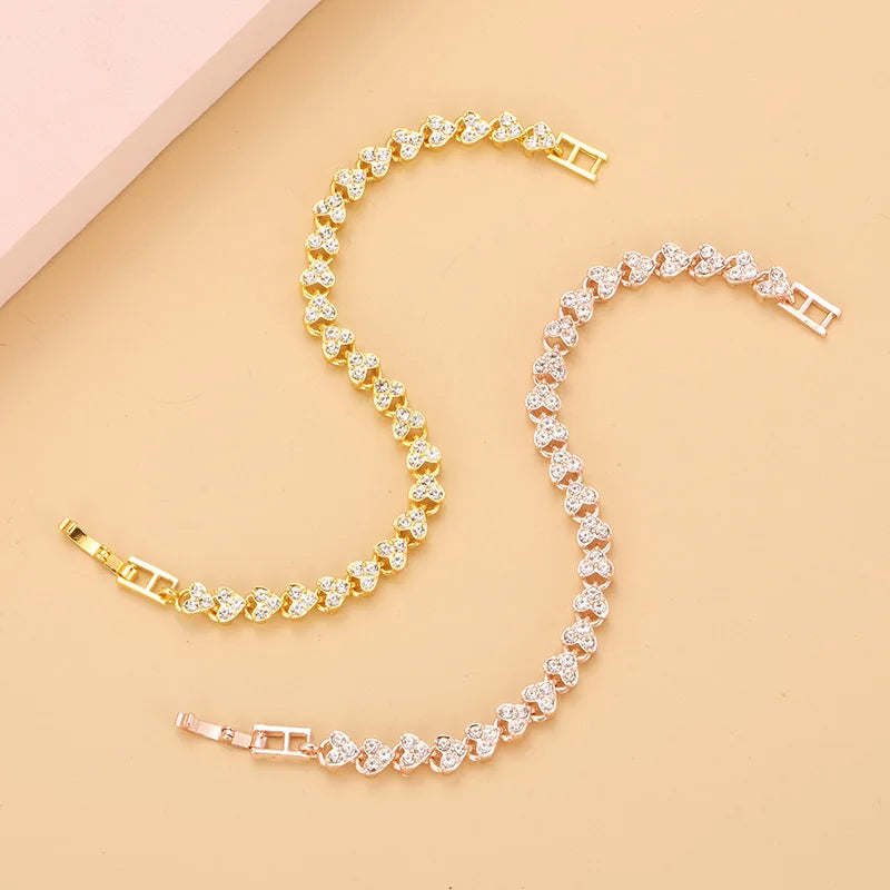 Chain link tennis bracelet, Roman bracelet, women's zircon crystal diamond-encrusted fashion jewelry, full diamond gold.