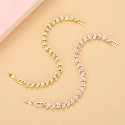 Chain link tennis bracelet, Roman bracelet, women's zircon crystal diamond-encrusted fashion jewelry, full diamond gold.