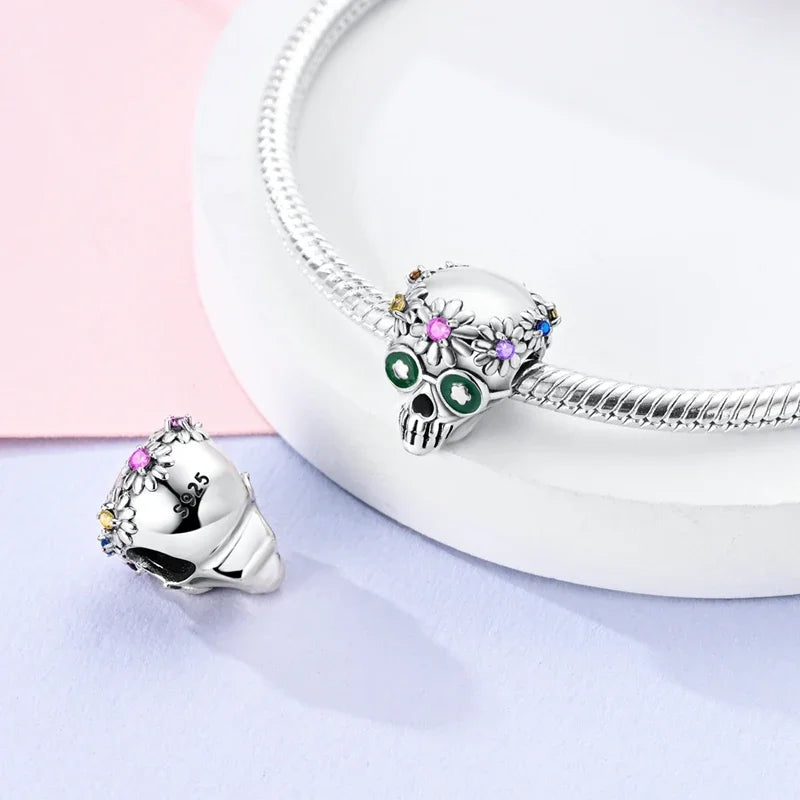 2025 New Halloween Charm Emit Light Bead 925 Sterling Silver Pumpkin Witch Skull Charm Fit Bracelet Pendant Women Jewelry Making