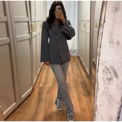 Elegant Black Slim Fit Blazer Jacket Women Retro Lapel Single Breasted Suit Jackets Female 2025 Chic Versatile Street Office