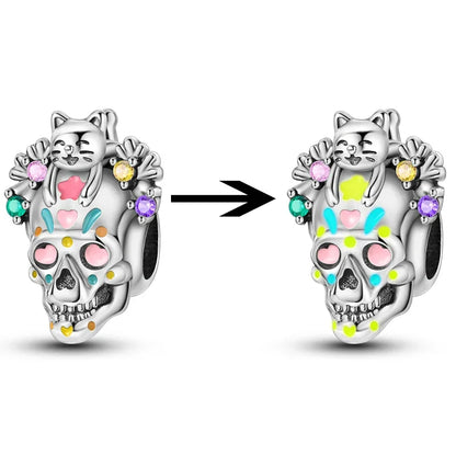 2025 New Halloween Charm Emit Light Bead 925 Sterling Silver Pumpkin Witch Skull Charm Fit Bracelet Pendant Women Jewelry Making