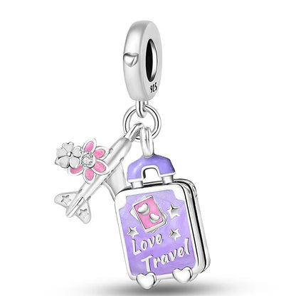 925 Sterling Silver Pink Luggage Rainbow Life Travel Charms Bead Diy Bracelet Bangle Making Gift Of High Quality Fine Jewelry