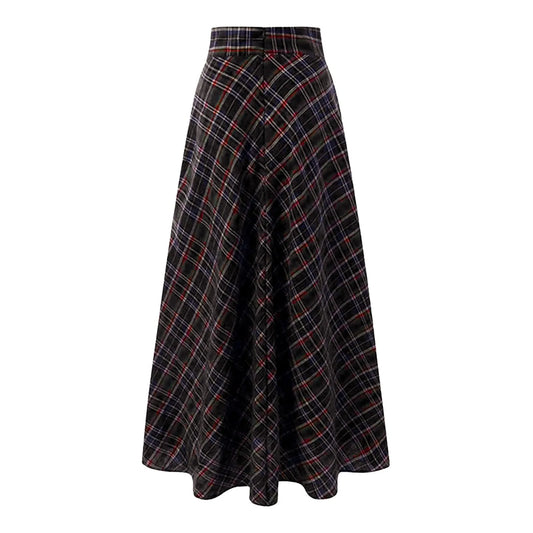 Plus Size Vintage Wool Plaid Skirts Women Thick Warm Elegant A Line Long Skirt Korean Style Casual Woolen Checked Skirts