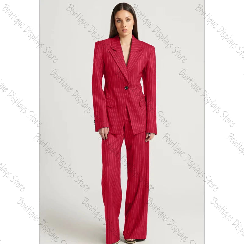 Tibetan Blue Stripe Single Button Women Pants Set High-end Female Two Pieces(Jacket+Trousers)أطقم بناطيل