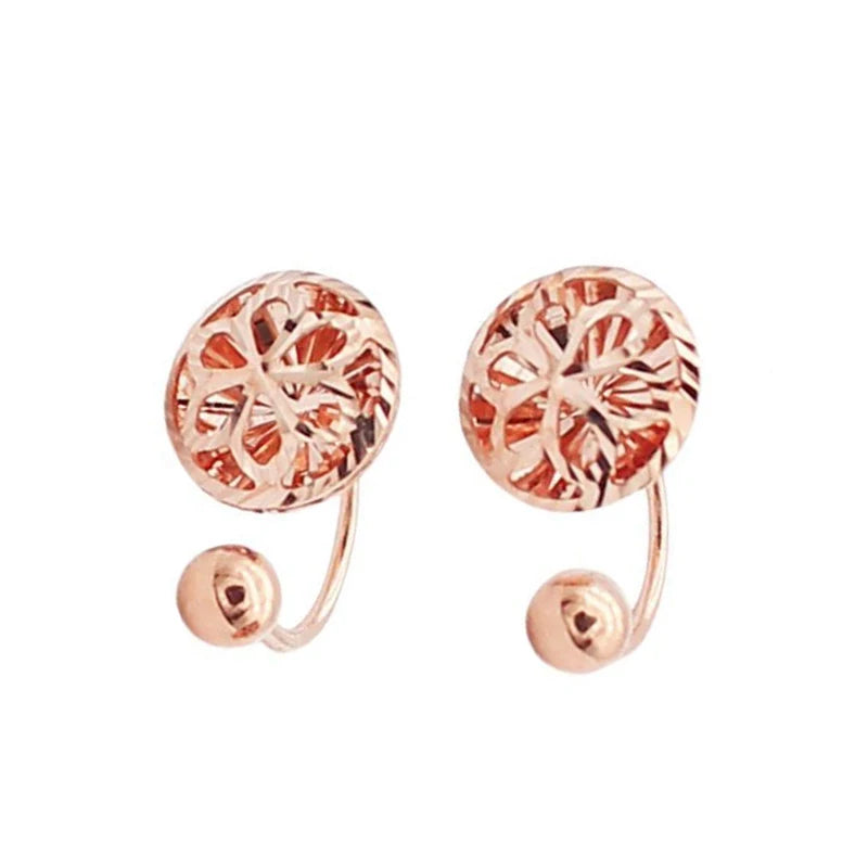 585 purple gold plated 14k rose gold round flower U-shaped earring for women elegant light luxury wedding jewelry for girlfriend