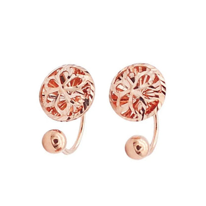 585 purple gold plated 14k rose gold round flower U-shaped earring for women elegant light luxury wedding jewelry for girlfriend