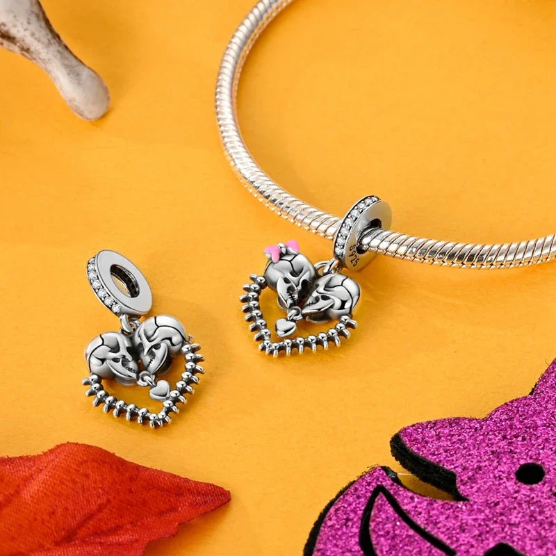 2025 New Halloween Charm Emit Light Bead 925 Sterling Silver Pumpkin Witch Skull Charm Fit Bracelet Pendant Women Jewelry Making