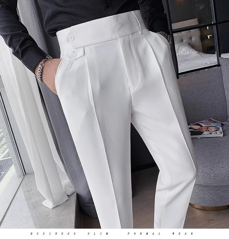 Korean Style Naples Suit Pants For Men Smart Casual High Waist Slim Fit Pencil Trousers Spring Summer Fashion Youth England Pant