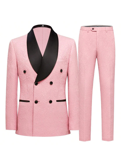 Men's two-piece slim-fitting floral tuxedo suit, paisley lapel single-button single-breasted suit jacket and pants set, suitable