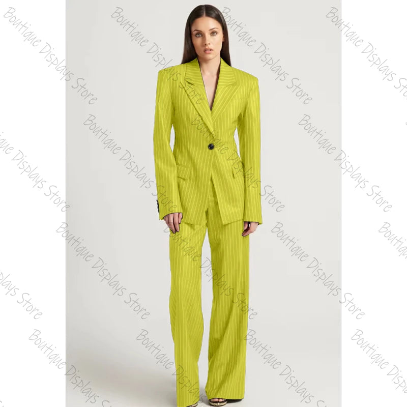 Tibetan Blue Stripe Single Button Women Pants Set High-end Female Two Pieces(Jacket+Trousers)أطقم بناطيل