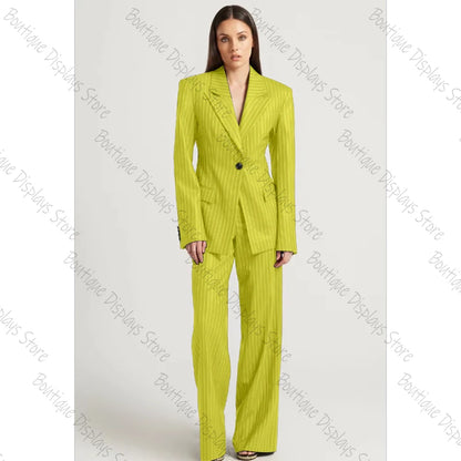 Tibetan Blue Stripe Single Button Women Pants Set High-end Female Two Pieces(Jacket+Trousers)أطقم بناطيل