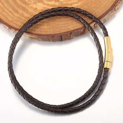 4mm/6mm Man-made Leather Necklace Choker For Men Boys Red Black Brown Braided Rope Chain Male Push Clasp Jewelry Gifts UN149