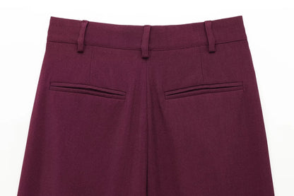 KONDALA Vintage Chic Office Lady Red Solid Women Suit Notched Single Button Pockets Blazer Straight Loose Pants Fashion 2025 Set