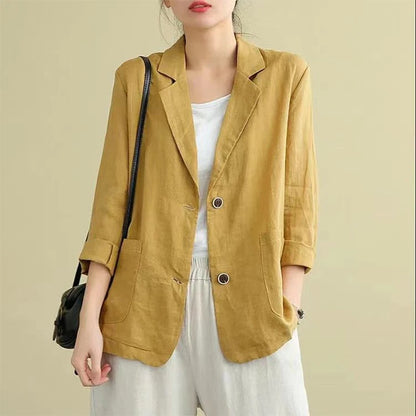 Spring Autumn Cotton Linen Loose Casual Blazers Female Long Sleeve Elegant Fashion Cardigan Suit Women's All-match Coat Jacket