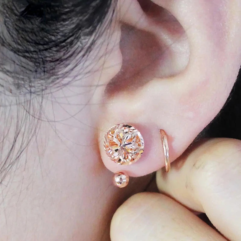 585 purple gold plated 14k rose gold round flower U-shaped earring for women elegant light luxury wedding jewelry for girlfriend