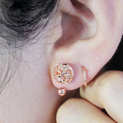 585 purple gold plated 14k rose gold round flower U-shaped earring for women elegant light luxury wedding jewelry for girlfriend