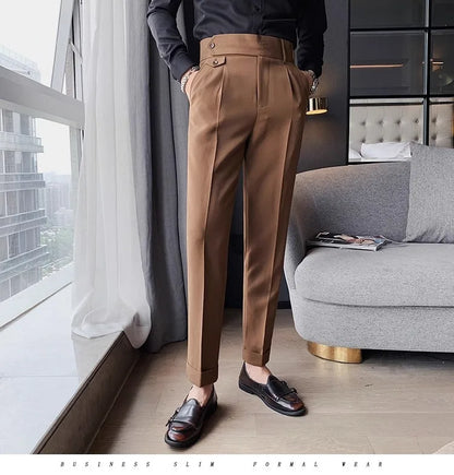 Korean Style Naples Suit Pants For Men Smart Casual High Waist Slim Fit Pencil Trousers Spring Summer Fashion Youth England Pant