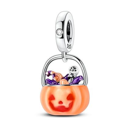 2025 New Halloween Charm Emit Light Bead 925 Sterling Silver Pumpkin Witch Skull Charm Fit Bracelet Pendant Women Jewelry Making