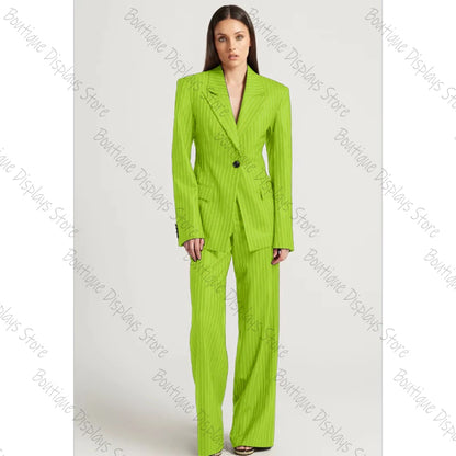 Tibetan Blue Stripe Single Button Women Pants Set High-end Female Two Pieces(Jacket+Trousers)أطقم بناطيل