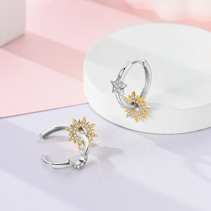 925 Sterling Silver Colorful Crystal Clover Hoop Earrings Stud Ear Wires For Women Wedding Engagement Girlfriend Birthday Gift