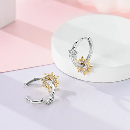 925 Sterling Silver Colorful Crystal Clover Hoop Earrings Stud Ear Wires For Women Wedding Engagement Girlfriend Birthday Gift