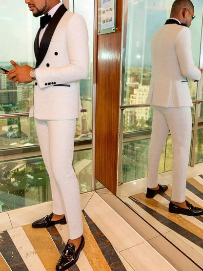 Men's two-piece slim-fitting floral tuxedo suit, paisley lapel single-button single-breasted suit jacket and pants set, suitable