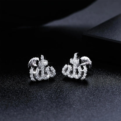 Moissanite Muslim Islam Allah Stud Earrings Religious 925 Sterling Silver Iced Out Women Men Hip Hop Jewelry Passed Diamond Test