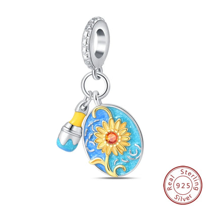 925 Sterling Silver Artist Brush Tools Color Palette Oil Painting Charms Beads Fit Qikaola Original Bracelets DIY Jewelry Gifts