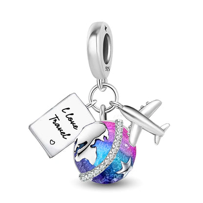 925 Sterling Silver Pink Luggage Rainbow Life Travel Charms Bead Diy Bracelet Bangle Making Gift Of High Quality Fine Jewelry