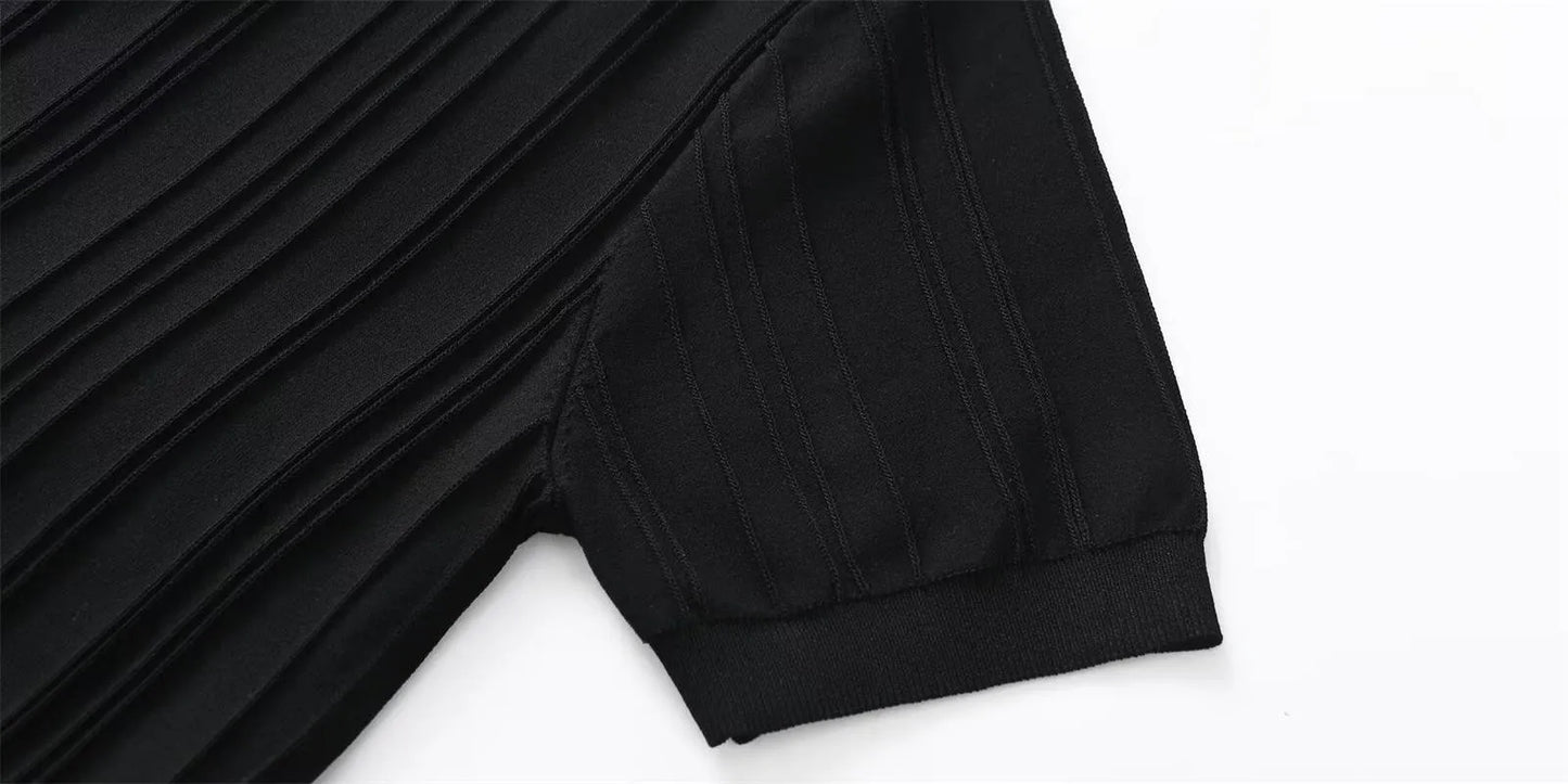 Korean Luxury Slim Soild Retro Tops Tees Clothes Knit Shirts Short Sleeve Quarter Zip Casual T Shirts Retro Camisas De Hombre