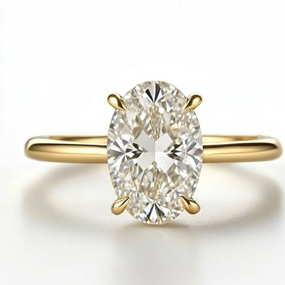 2026 New Personalized Fashion Oval Diamond Ring, Classic Four-claw Wedding Ring, Female