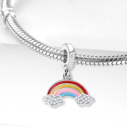 925 Sterling Silver Pink Luggage Rainbow Life Travel Charms Bead Diy Bracelet Bangle Making Gift Of High Quality Fine Jewelry