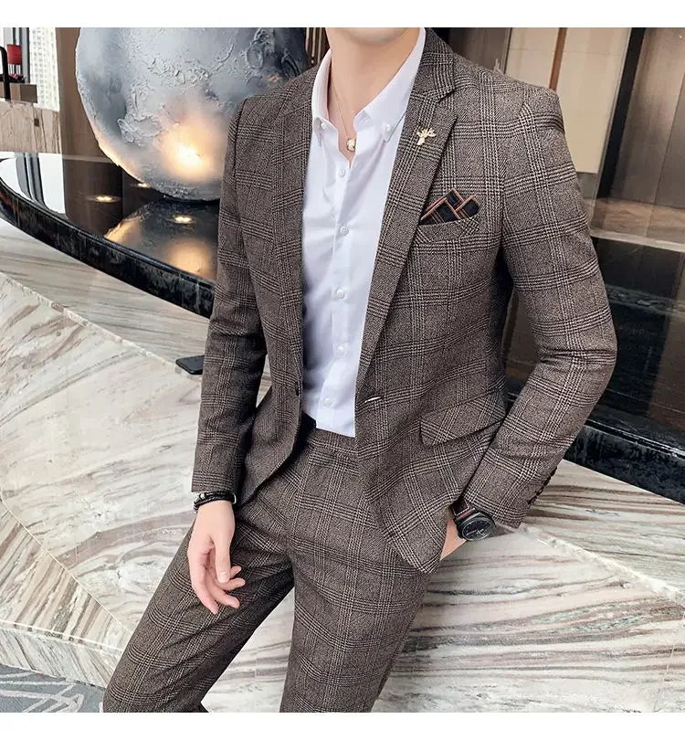 2025 Suit (Blazer+ Pants) Men's Fashion Hosts British Style Work Business Wedding Casual Art Style Elegant Gentleman Suit M-5XL